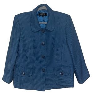 Kasper Petite Women’s Blue Tweed Jewel Button Jacket Size 14P